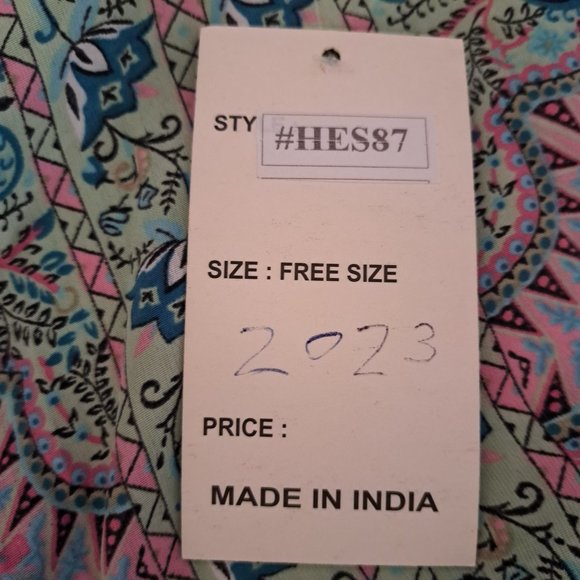 Bohemian Style Print Dress Bell Sleeve V-Neck Tassels Ribbon Made in India OS - Picture 9 of 14